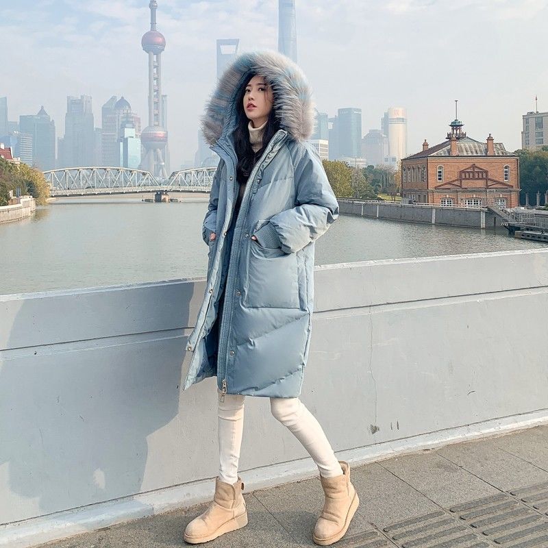 波司澄大毛领羽绒服女中长款过膝冬季新款时尚宽松加厚显瘦外套女