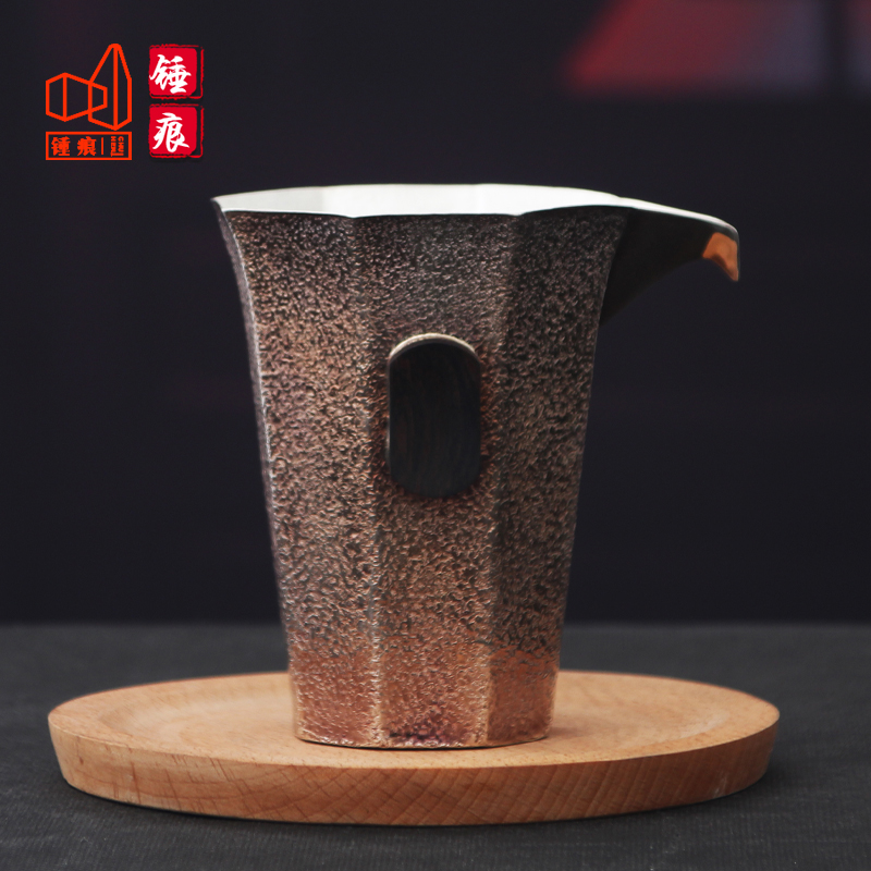 锤痕银楼足银999隔热公道杯分茶器锤纹公道杯足银分茶器