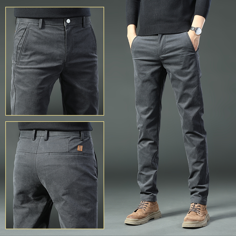 香港2025秋冬季休闲裤男士潮流百搭商务修身直筒高端加绒加厚男裤