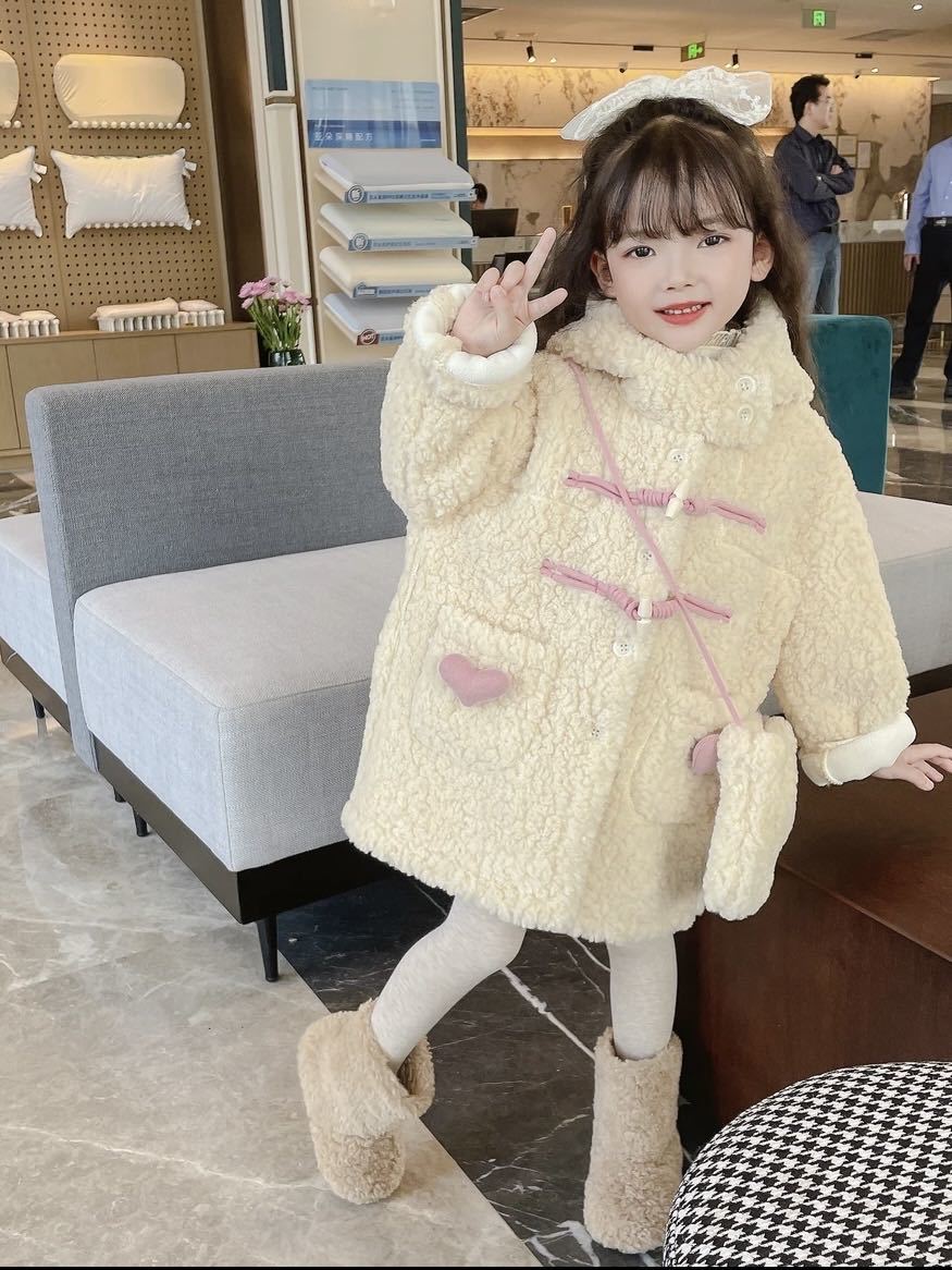 巴拉甄选女童外套2023新款羊羔毛加绒加厚大衣女宝冬季时髦洋气保