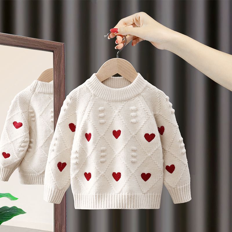 巴拉甄选女童毛衣圆领套头加厚2023新款宝宝打底针织衫洋气时尚毛
