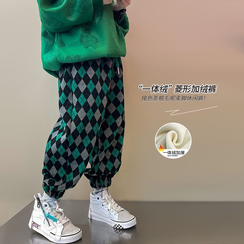 巴拉甄选男童加绒裤子秋冬季2023新款儿童束脚休闲裤中大童一体绒