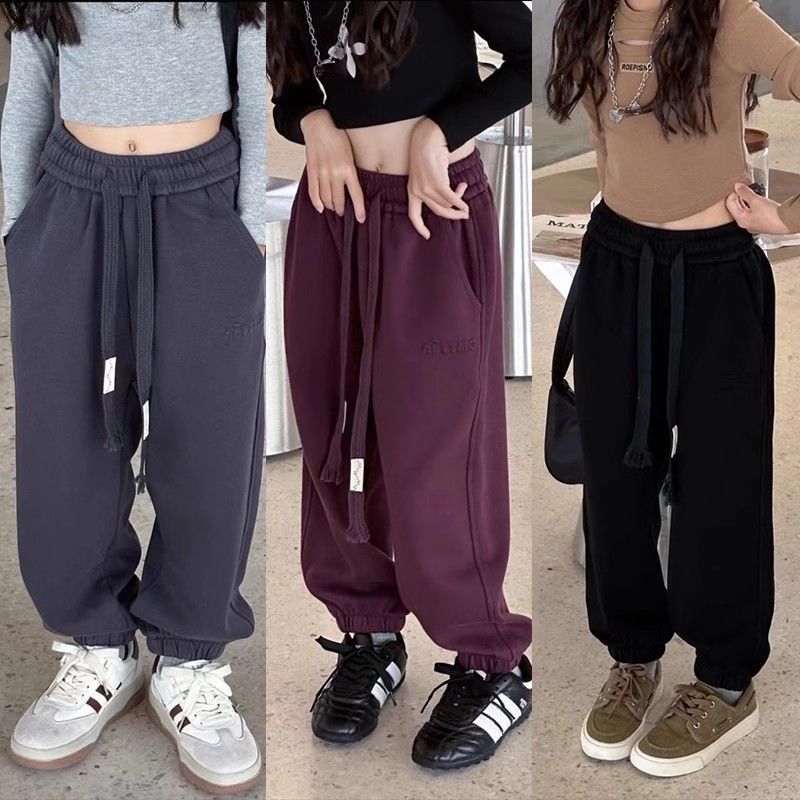 巴拉甄选女童裤子春秋款新款女孩宽松版休闲运动裤一体加绒厚款12