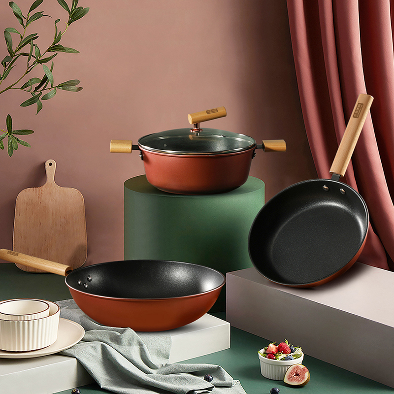 炒锅不粘锅三件套家用不粘锅高级不粘涂层炒锅煎锅汤锅锅具套装