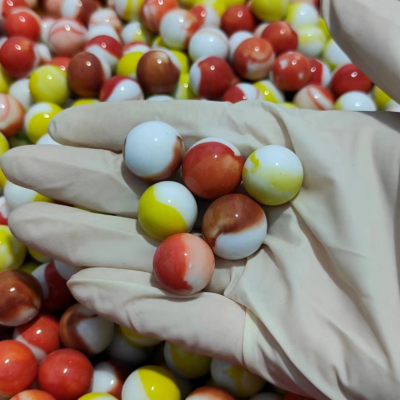 16MM新款陶瓷花纹球奶油三色弹珠怀旧玻璃球溜溜波子波珠玻璃珠球