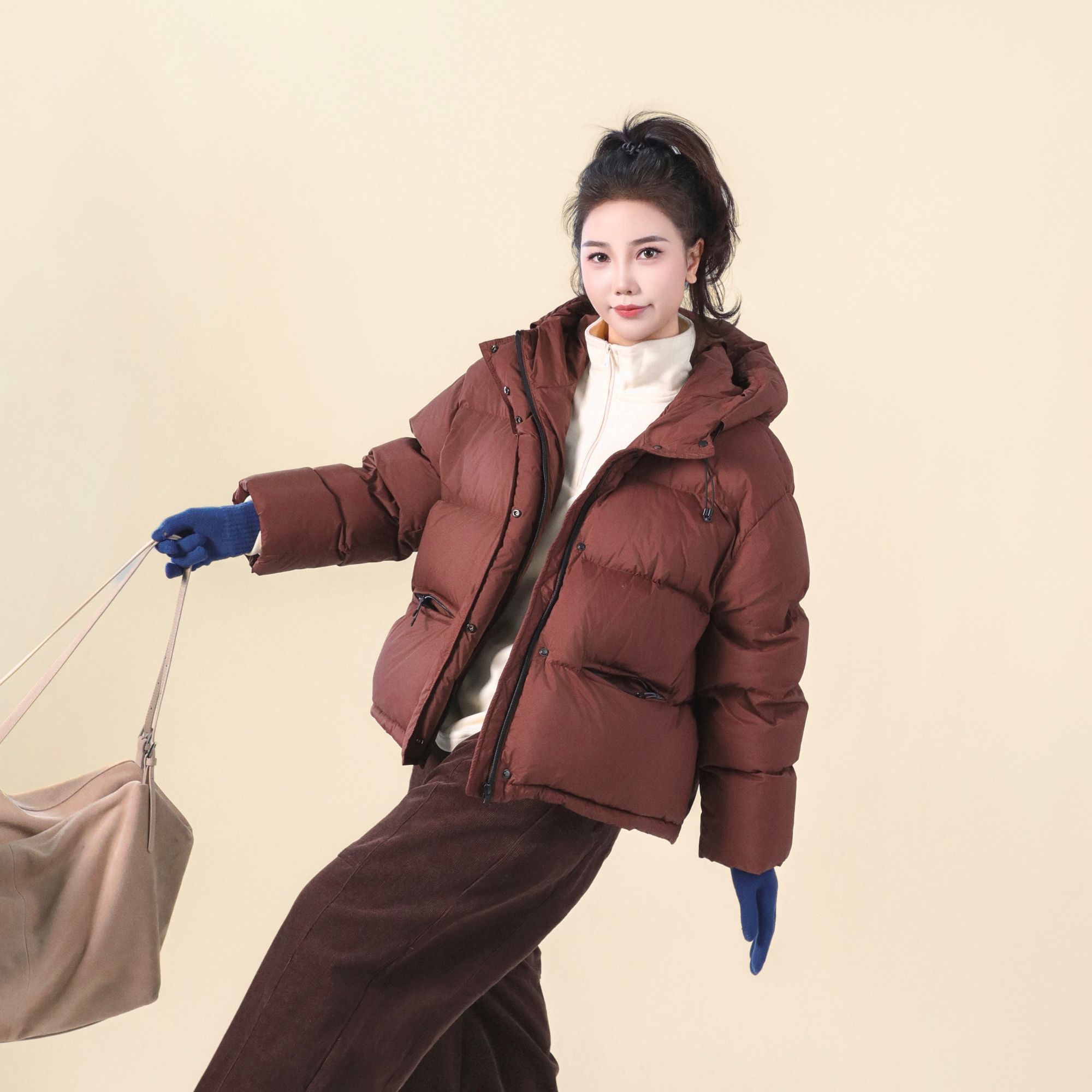 今婷【炸款不退换】百搭加厚保暖轻盈连帽小龟被羽绒服女-X24412301