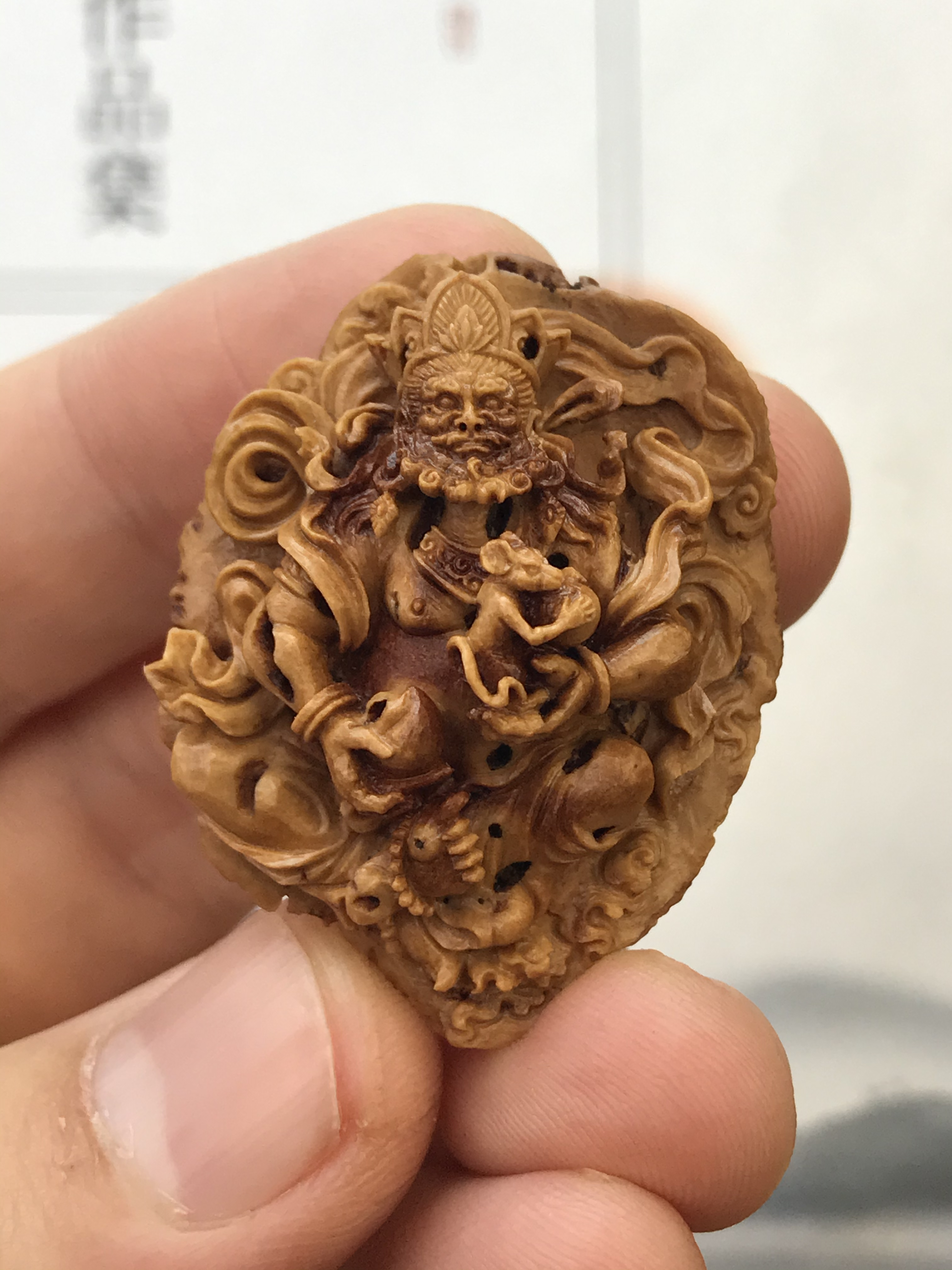 桃核手工雕刻黄财神单籽