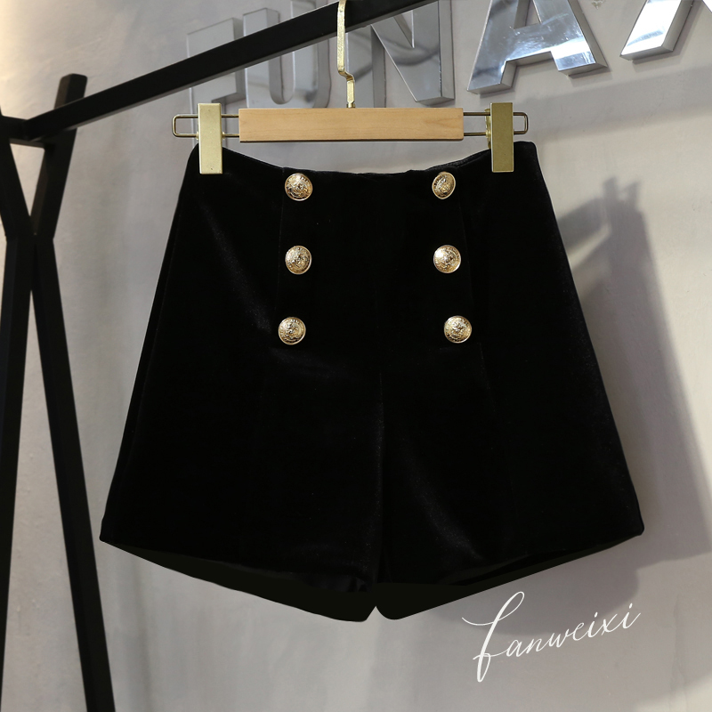 韩版高腰显瘦短裤女2025秋冬新款外穿洋气靴裤金丝绒A字双排扣潮