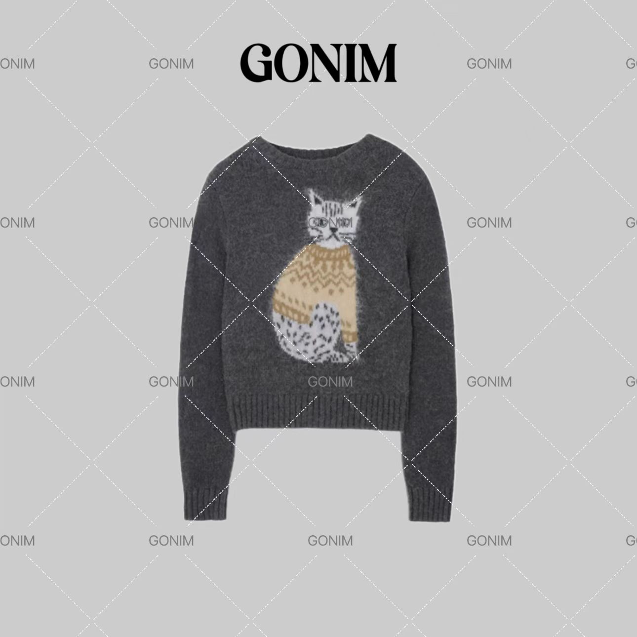Gonim· "洋气猫‘’2024秋季新款圆领套头百搭时尚感毛针织衫上衣女