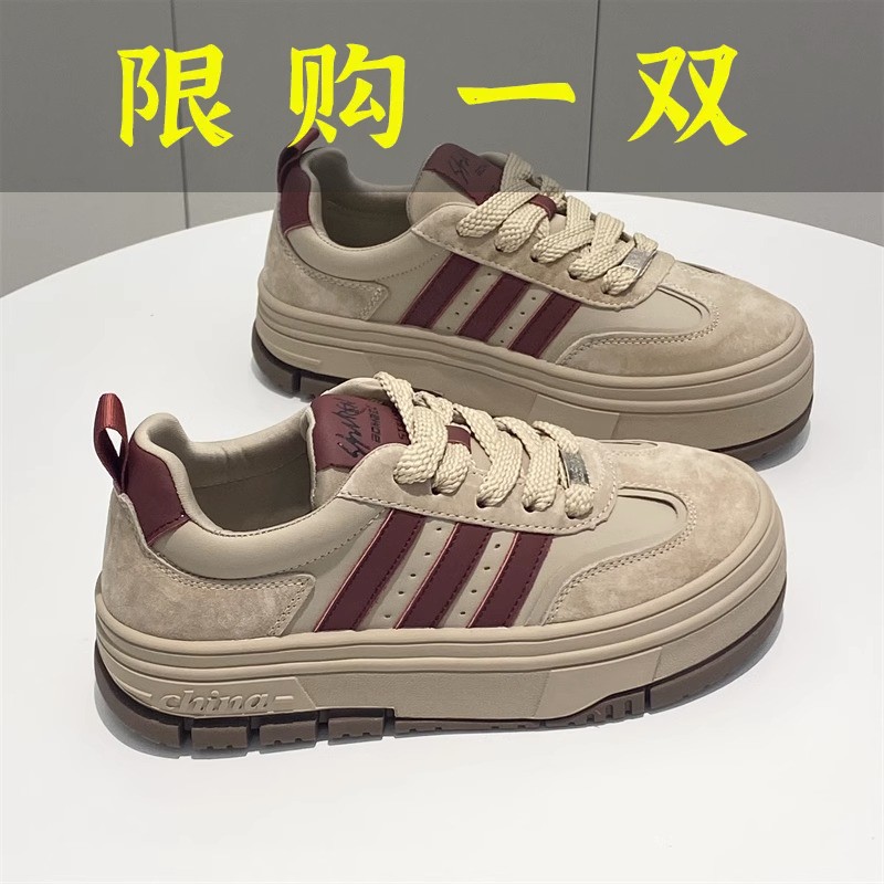 百丽纯爱厚底卡红色面色鞋女is潮2023年爆款秋冬季百搭松糕休闲
