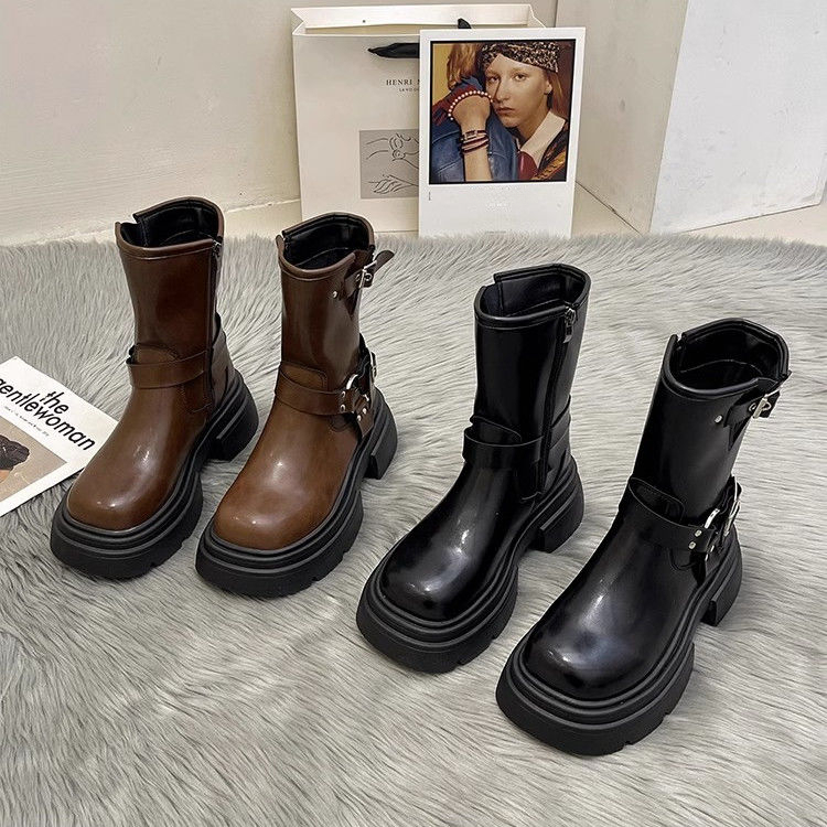 红青蜓牌马丁靴英伦风复古厚底马丁靴女新款靴子女短靴in牛仔靴子