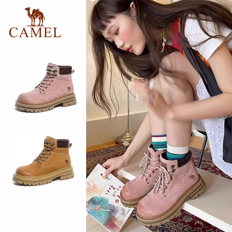 骆驼马丁靴女鞋流光风2025秋季新款大黄靴高帮鞋登山复古工装靴女