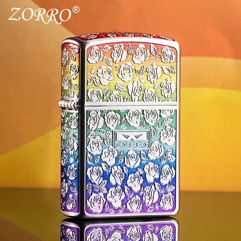 ZORRO佐罗煤油打火机彩虹玫瑰二代钢珠内胆防风节日送男友礼物