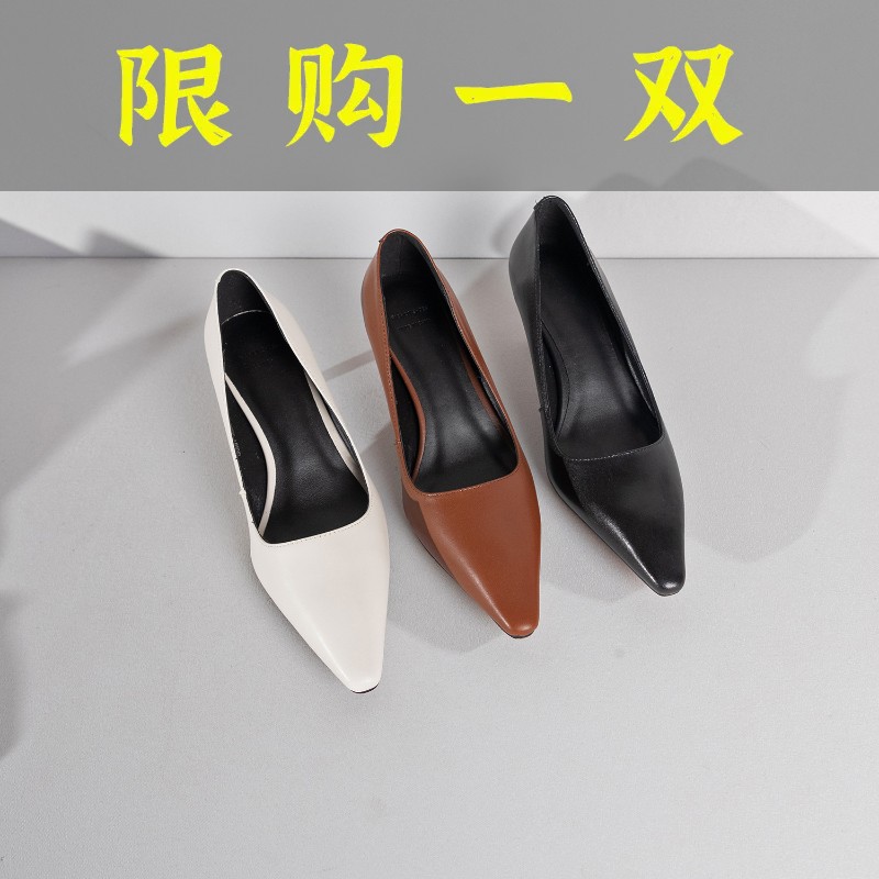 百丽纯爱法式猫跟单鞋纯色百搭气质通勤尖头细中跟跟高6cm-1