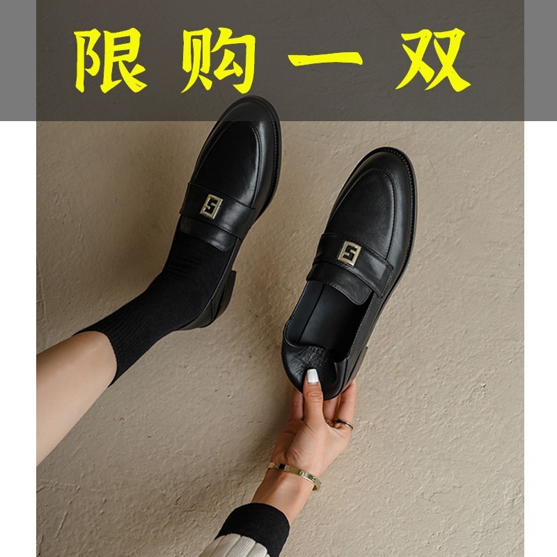 百丽纯爱羊皮版~贵气复古两穿踩跟乐福鞋女英伦风一脚蹬小皮鞋