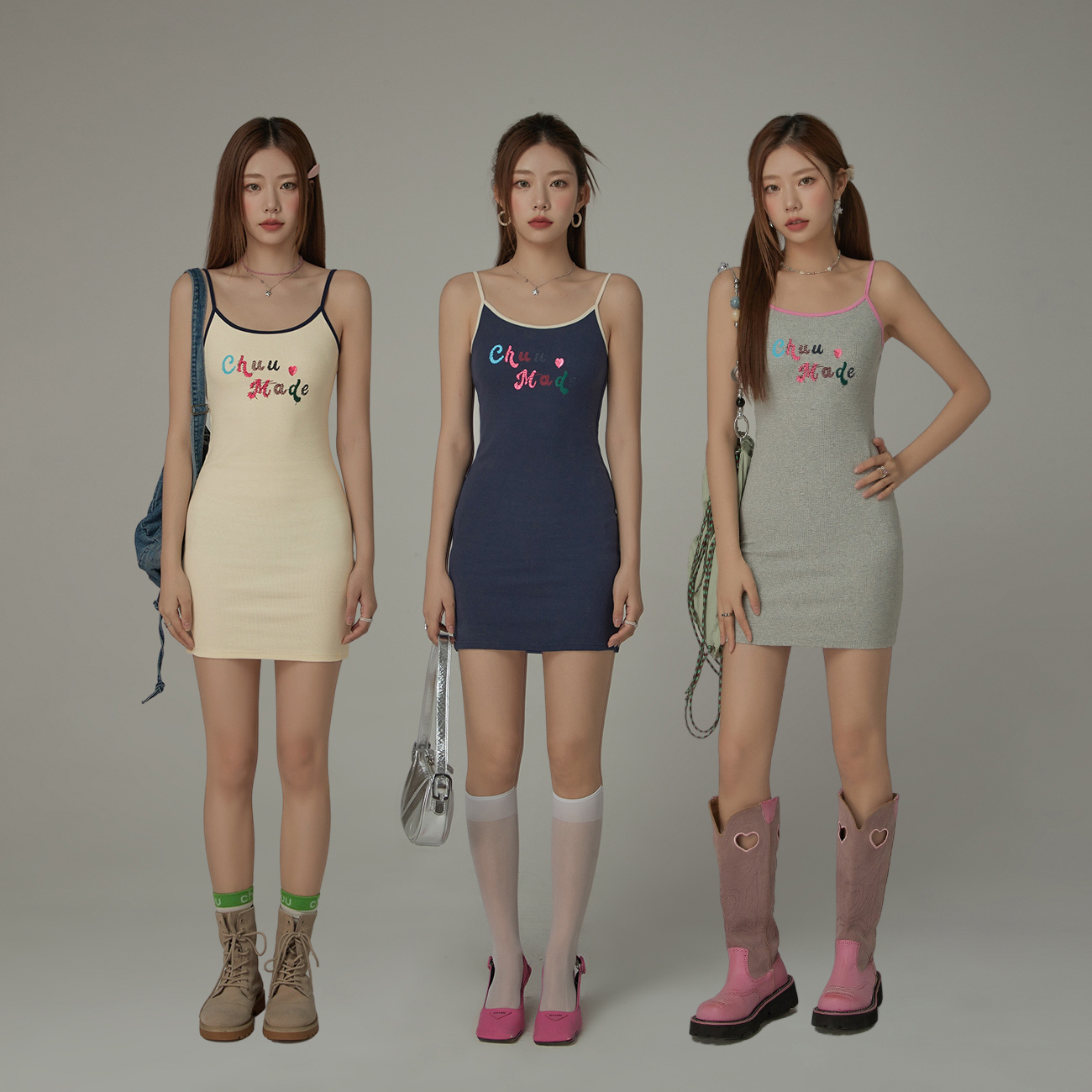 0017【金拐子专属】CHUU字母爱心刺绣撞色显瘦百搭连衣裙-F