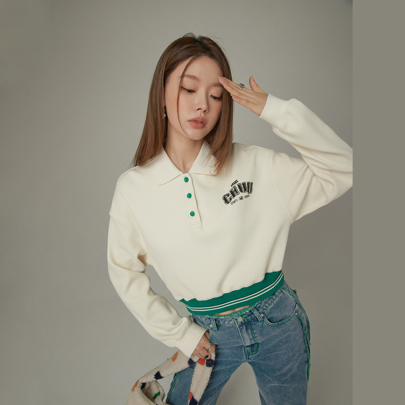 2004【金拐子专属】CHUU华夫格设计polo领宽松休闲风卫衣-F