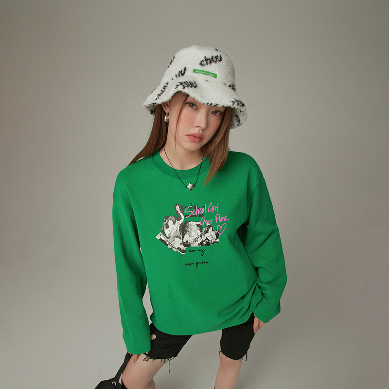 J002【金拐子专属】CHUU涂鸦字母印花设计不规则开叉宽松圆领T恤-F