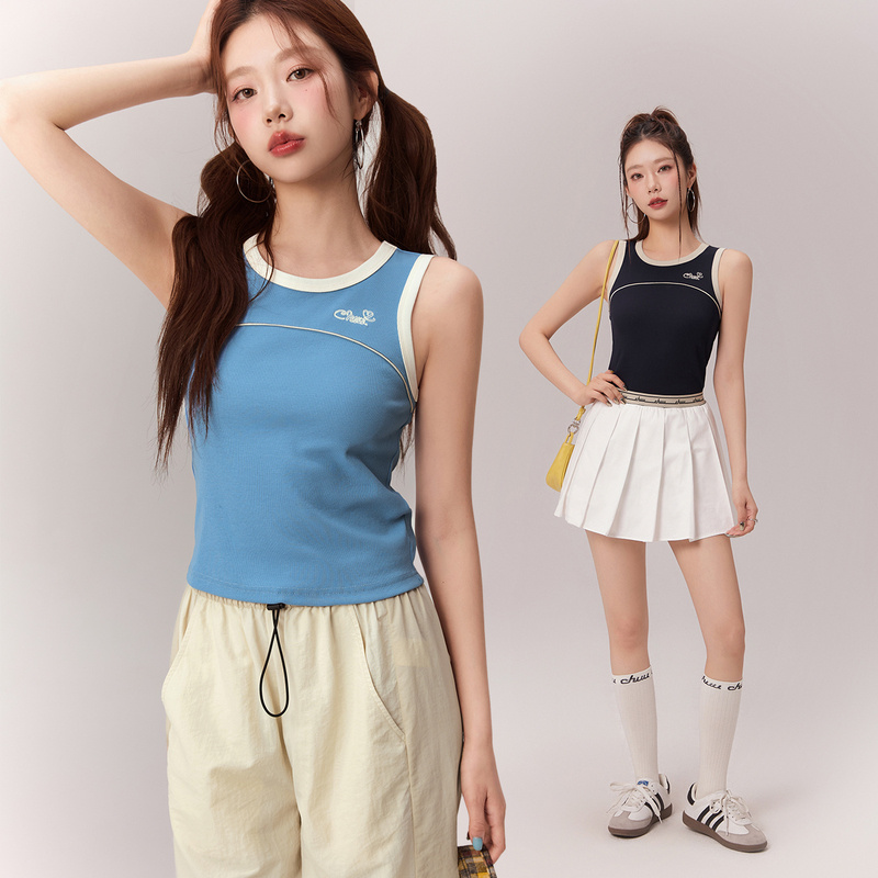 F009【金拐子专属】CHUU爱心字母拼接撞色外穿背心-F