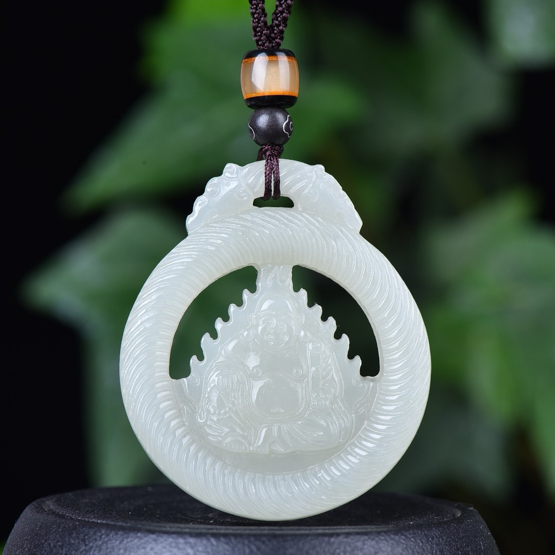 天然和田玉手工双面雕刻镂空设计佛公吊坠女士精美玉牌男士挂件