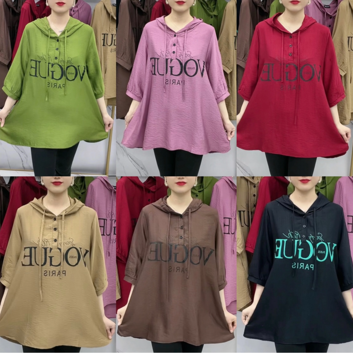 新款时尚字母大码宽松纽扣连帽上衣
