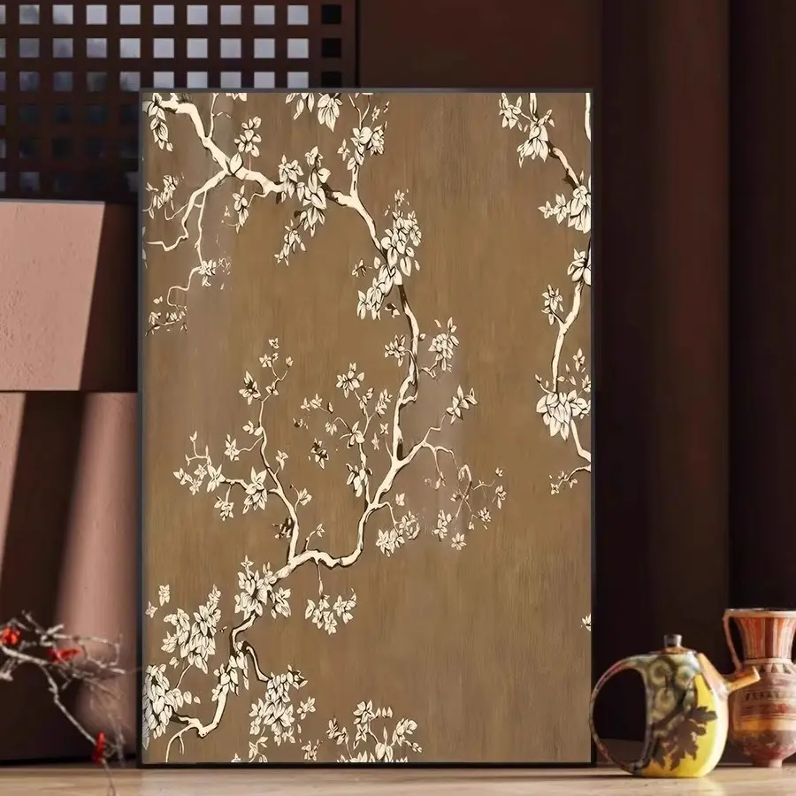 现代古风客厅玄关装饰画禅意花鸟背景墙餐厅壁画法式卧室挂画茶室