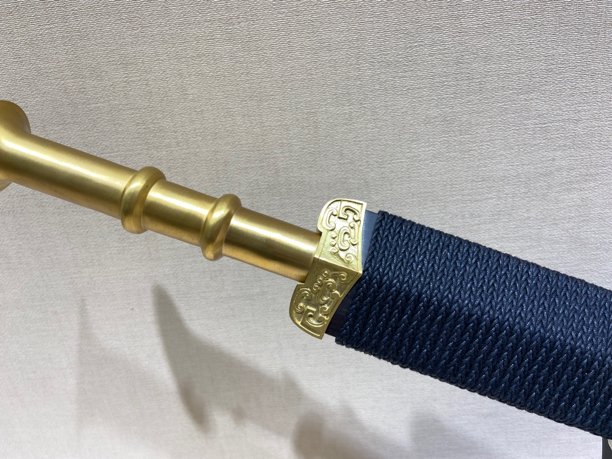 【龙影刀剑铜柄越剑】折叠锻打百炼钢 黄铜装 黑檀木鞘 未开刃