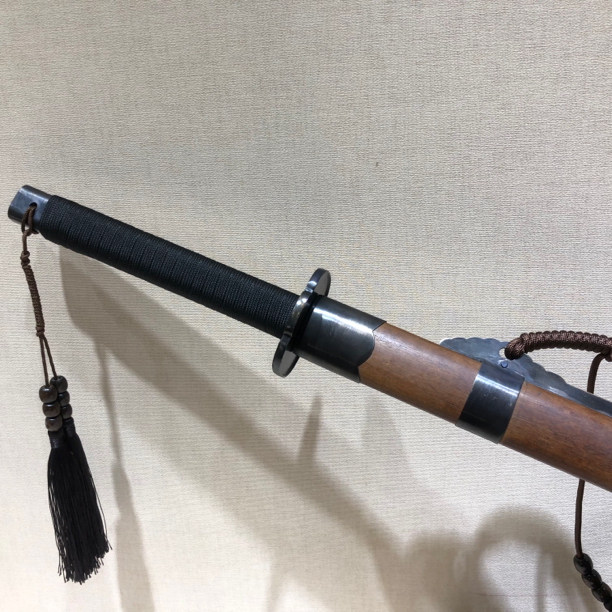【龙影刀剑-六面走镖剑】花纹钢 蚁木鞘 手工包铜装 未开刃