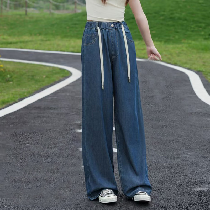 女童牛仔裤2024夏季新款宽松裤子中大童时尚百搭四季色薄款直筒裤