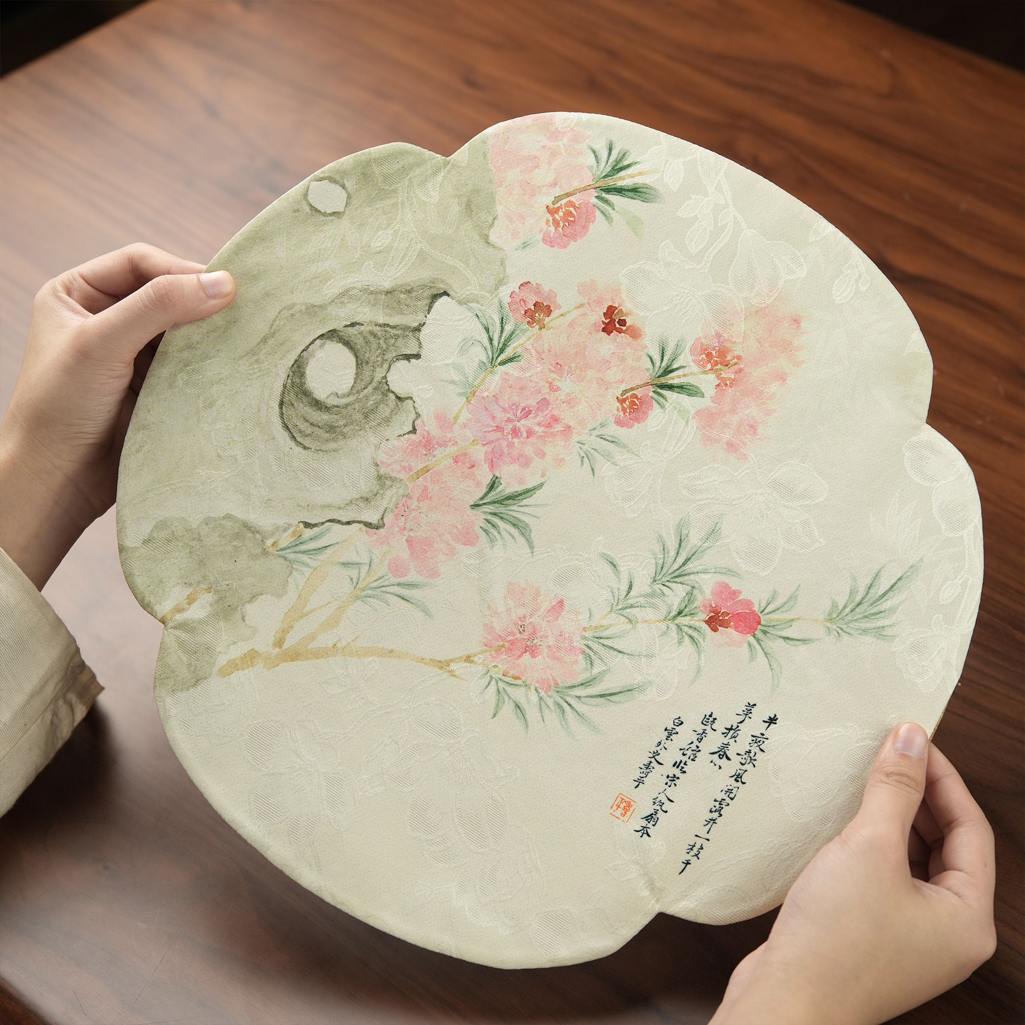 【圆形 大海棠干泡茶席】桃之妖妖双面防水干泡茶席 约33-33cm