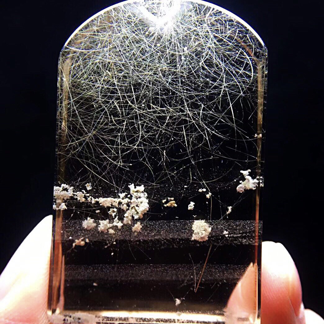 天然水晶雪花幽灵发晶平安无事牌