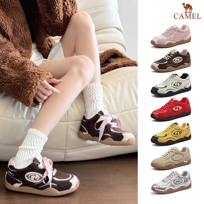【月牙德训鞋】骆驼女鞋2025夏季新款休闲板鞋女复古厚底增高平底鞋