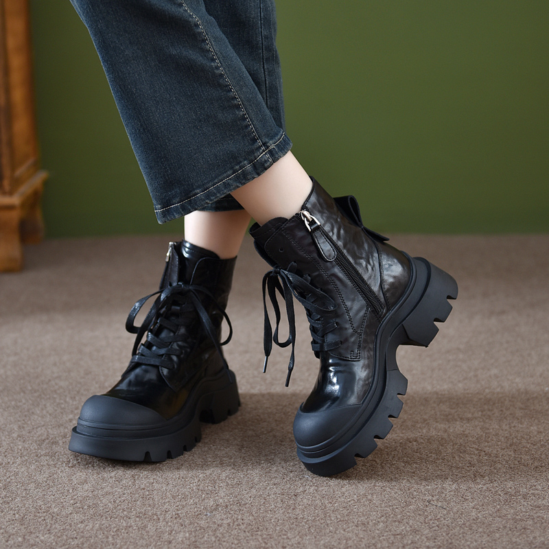 真皮厚底马丁靴靴英伦风粗跟女鞋高帮休闲短靴
