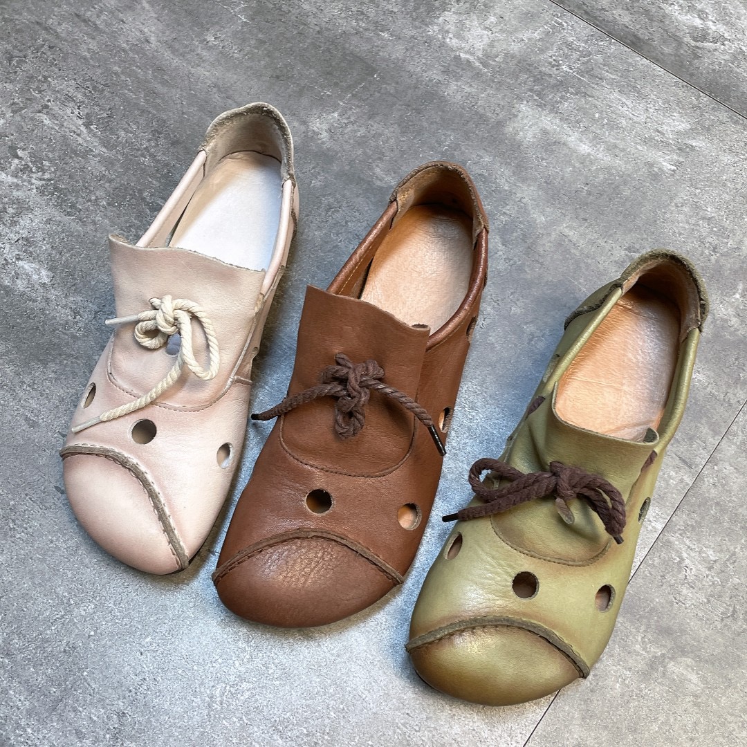 21807断码断色清货牛皮女鞋单鞋真皮软底复古平底女士镂空妈妈鞋