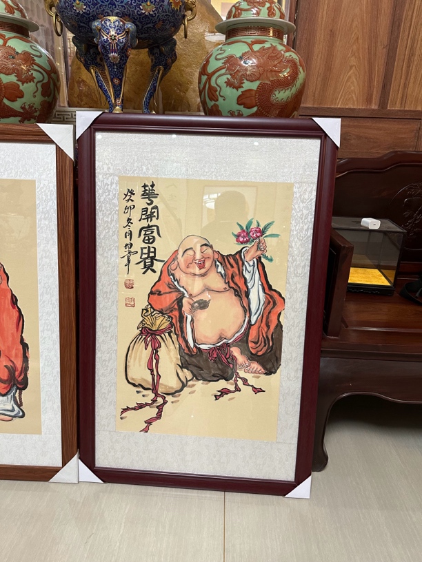 黄均棠  手绘  弥勒  花开富贵