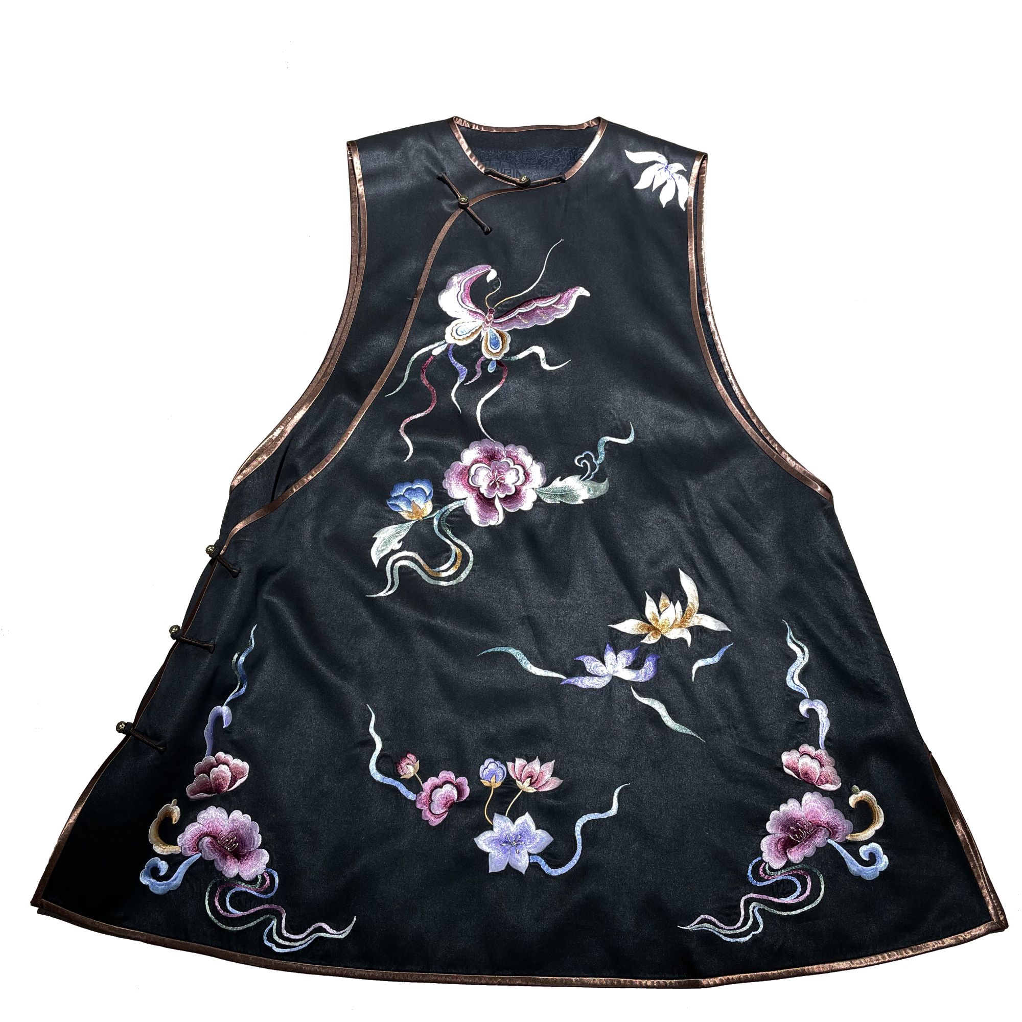  莨衣阁【芯愿】香云纱蝴蝶绣花中长款手工马夹