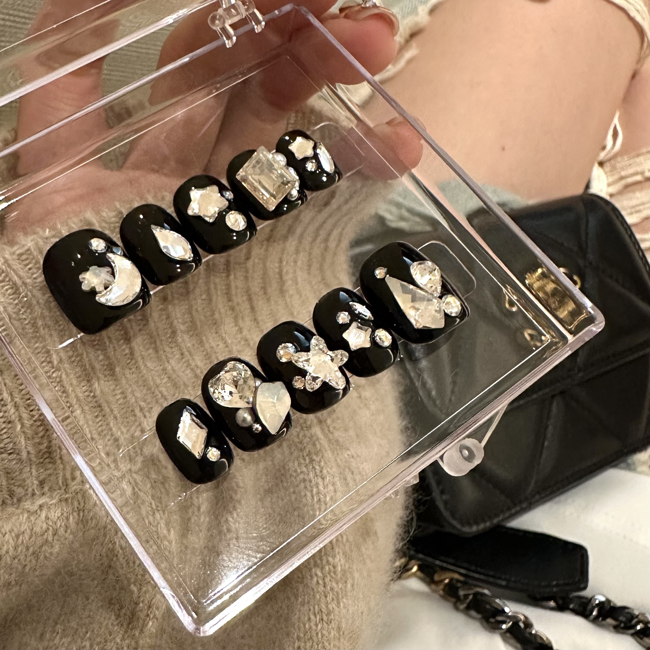 【毛利美甲事务所】黑茶奶盖 施华洛 日常百搭 穿戴短甲高级定制