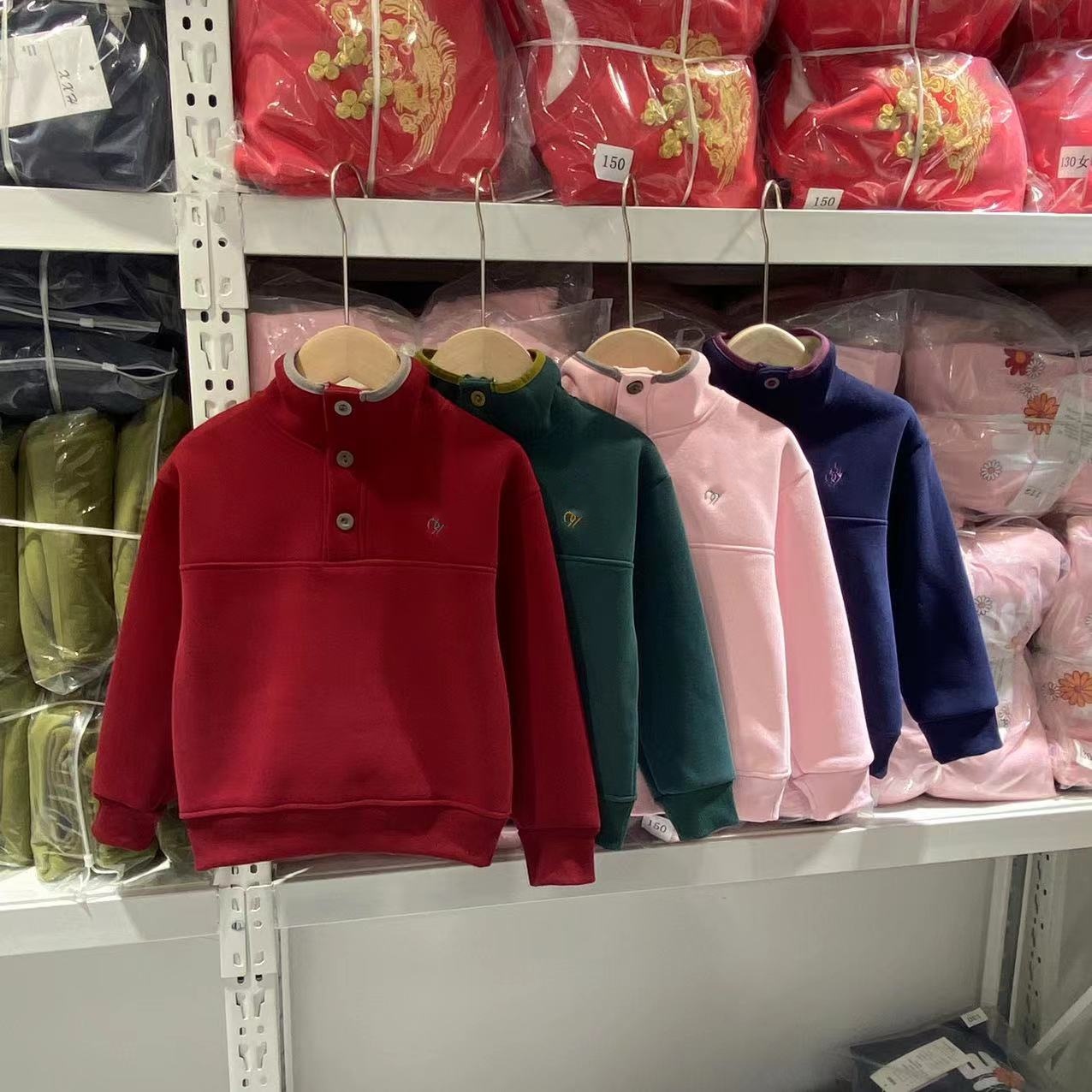 【出口订单款】儿童立领配色扣加绒休闲保暖卫衣   026