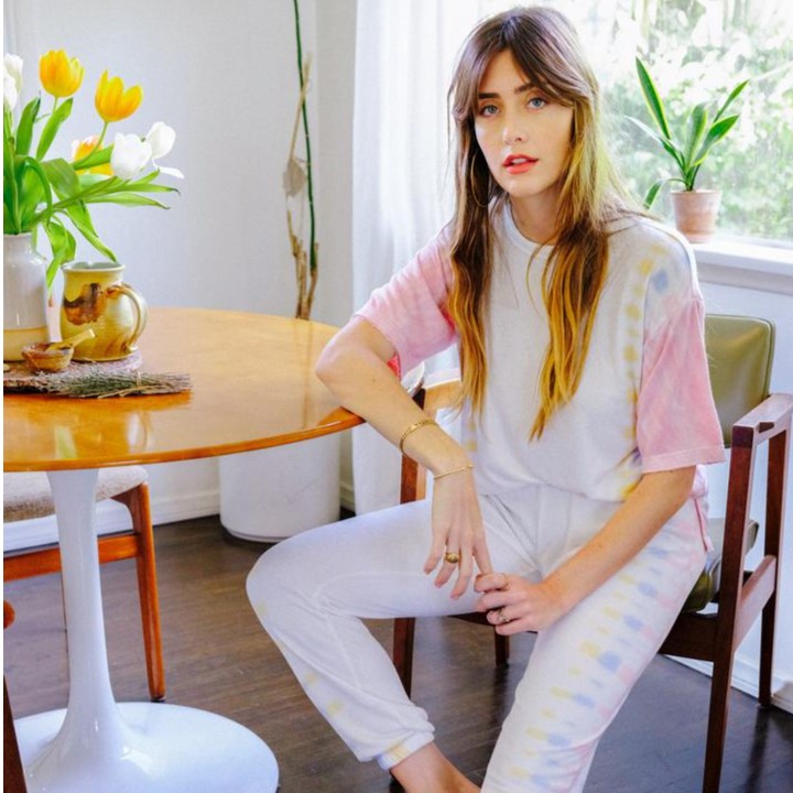 PJJ扎染女士家居服运动宽松长裤短袖套装休闲时尚连体睡衣