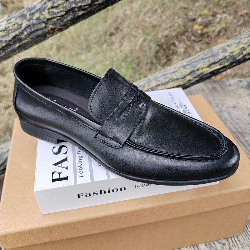 2025新款一脚蹬乐福鞋男士商务休闲皮鞋夏季透气真牛皮高端豆豆鞋