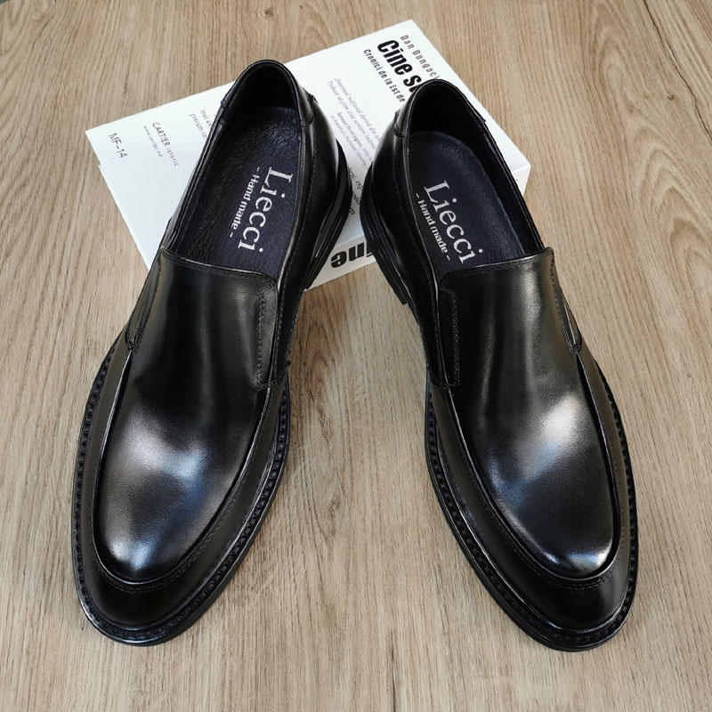 男士正装皮鞋商务正宗牛皮乐福鞋一脚蹬真皮男款高端公务员上班鞋