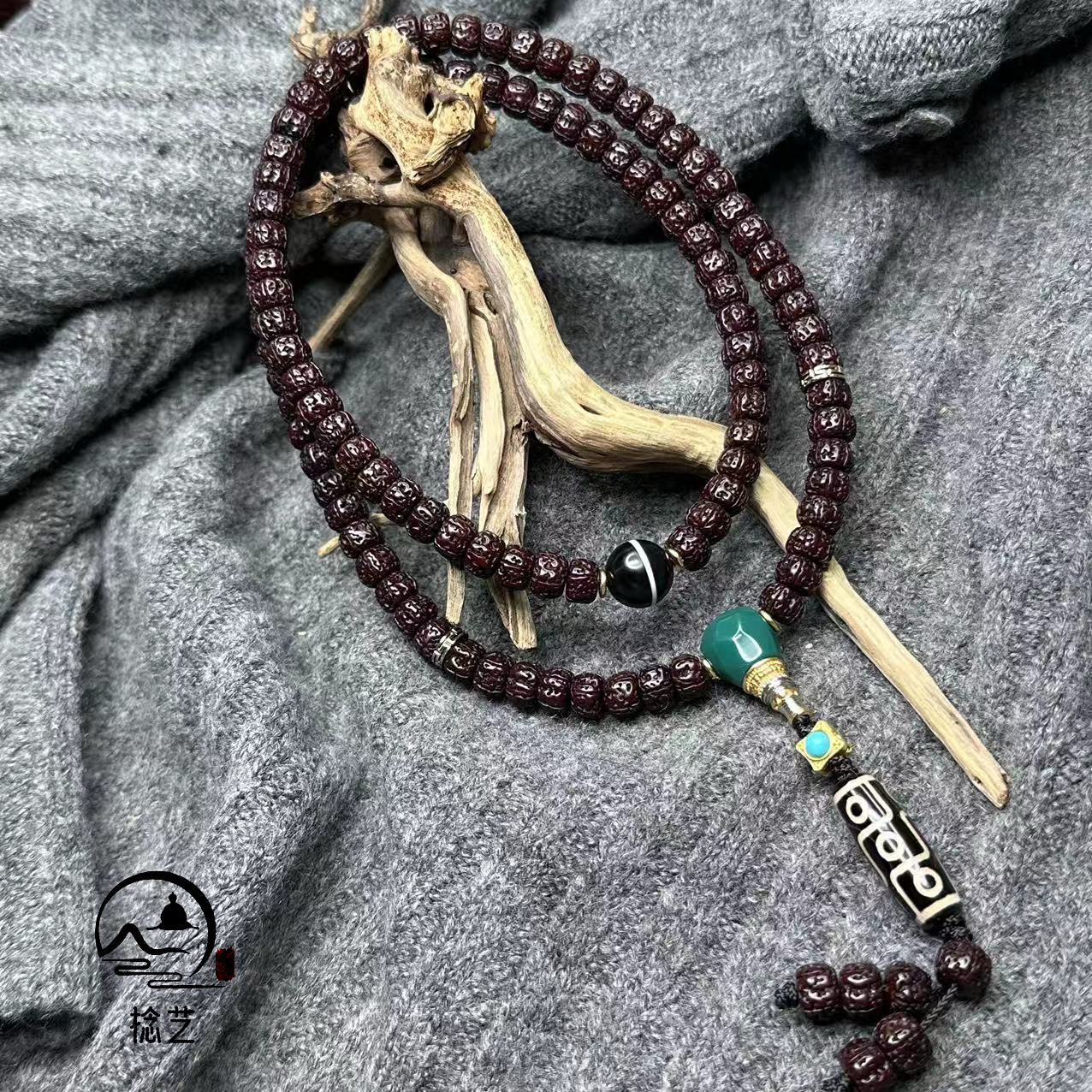捻艺文玩小金刚菩提108颗脖挂吊坠藏式盘龙纹成品包浆老串9mm