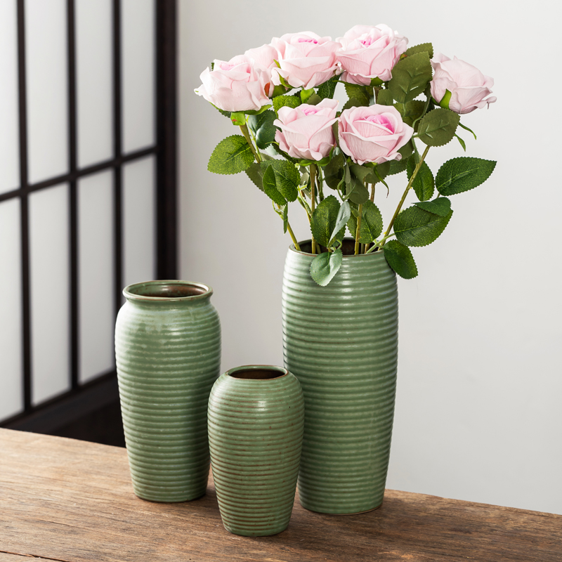 复古简约绿色水培花器陶瓷装饰花瓶干花鲜花陶罐桌面客厅插花摆件