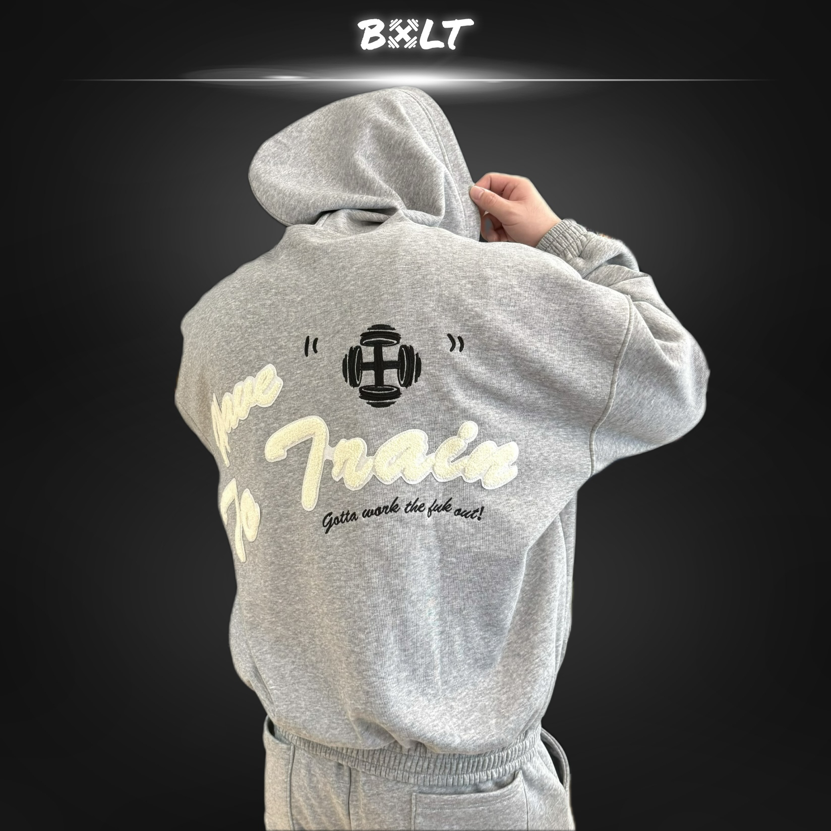 BXLT加绒重工撞色毛绒刺绣美式宽松帽衫外套