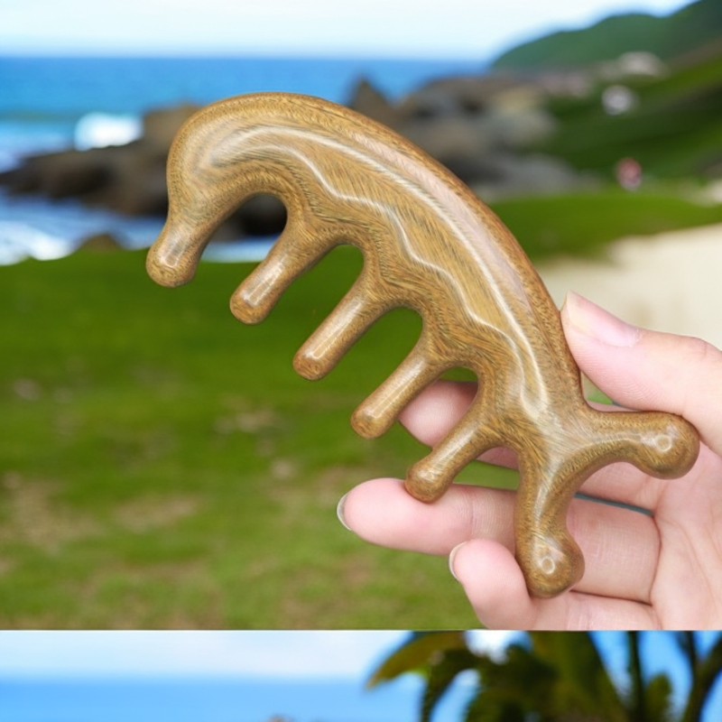 加厚按摩梳头部经络梳子五齿绿檀头皮疏通女士专用木梳子绿檀木