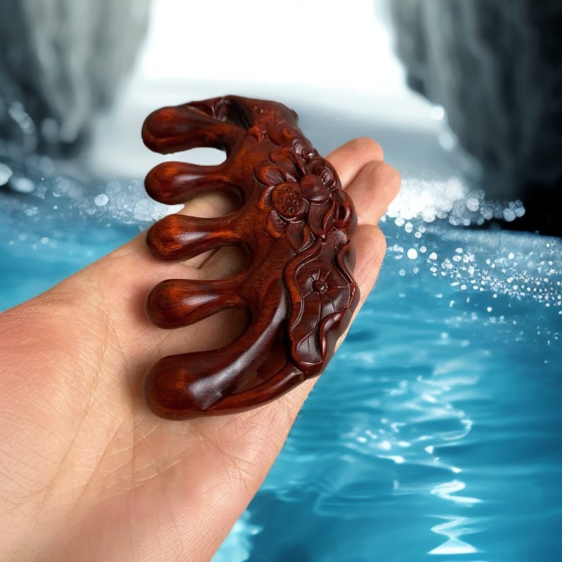 荷花按摩梳头部经络梳子五齿紫檀头皮疏通女士专用