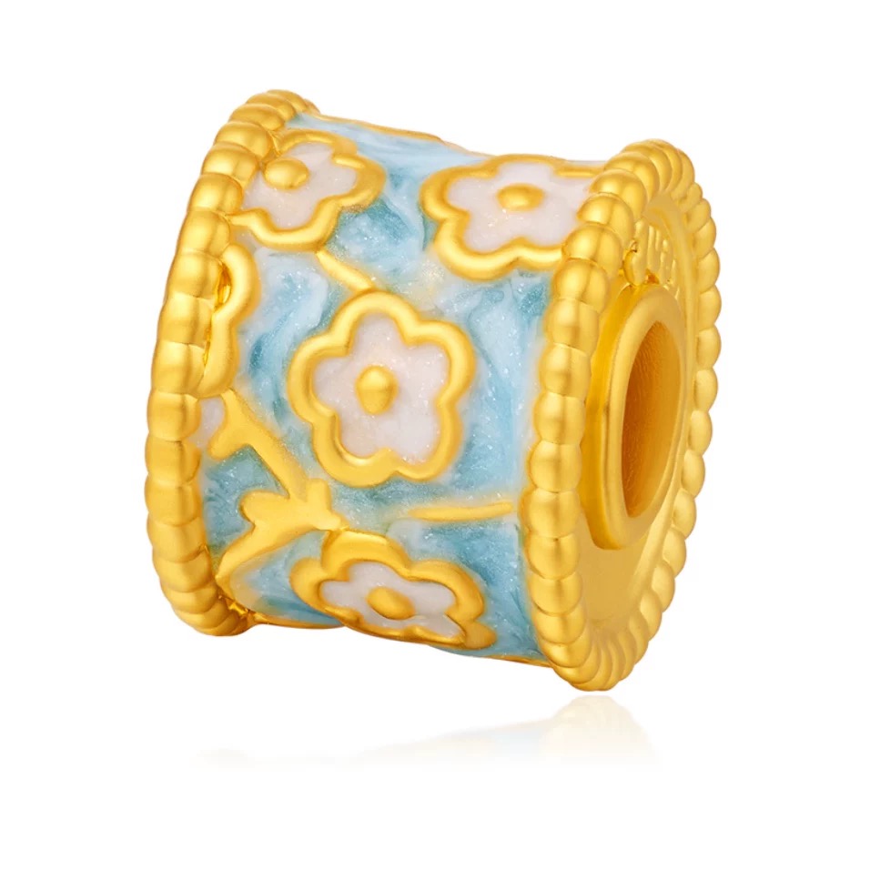 Chow Tai Seng/周大生足金吊坠炽热梵高杏花款手编绳烧蓝经典古法