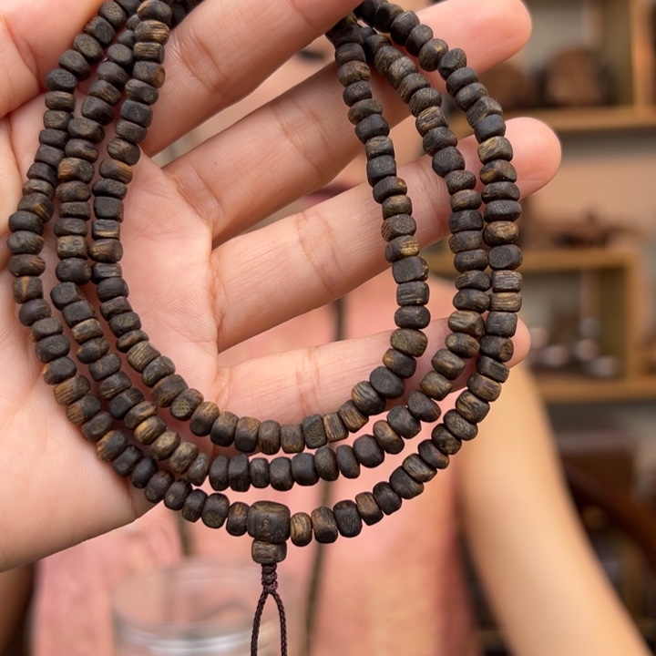 沉香手串虎斑紫棋天然沉水方珠一条