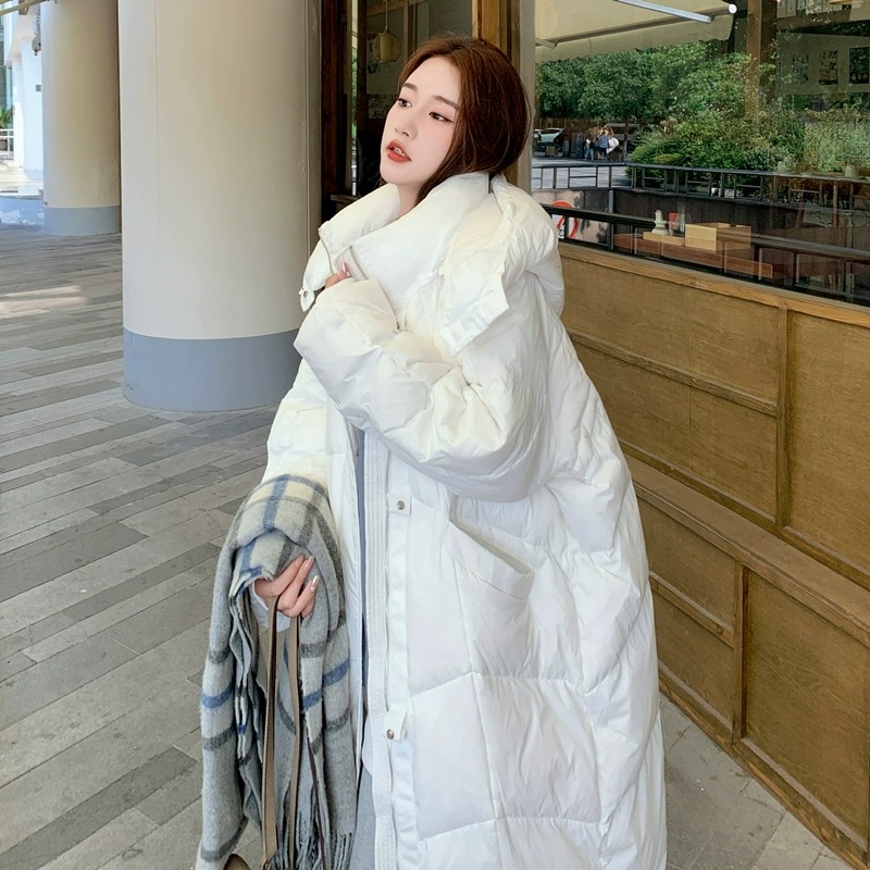 棉服时尚休闲连帽过膝长款加厚冬季网红百搭情侣宽松保暖填充棉