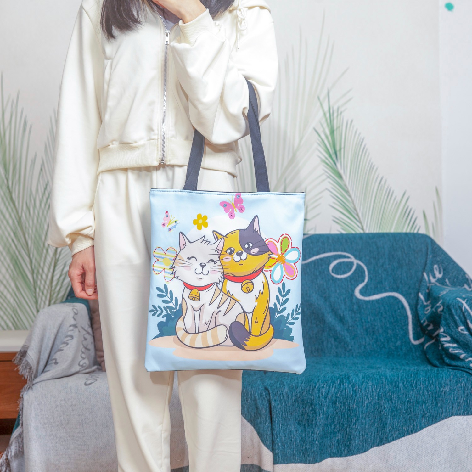 【补习包单面狸花猫】30*37cm学生耐磨百搭帆布包装休闲书包大容量